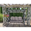 Patio 3-Seat Adjustable PVC Canopy Porch Swing with Side Cup Holder, Cushions and Pillow Included, Gray