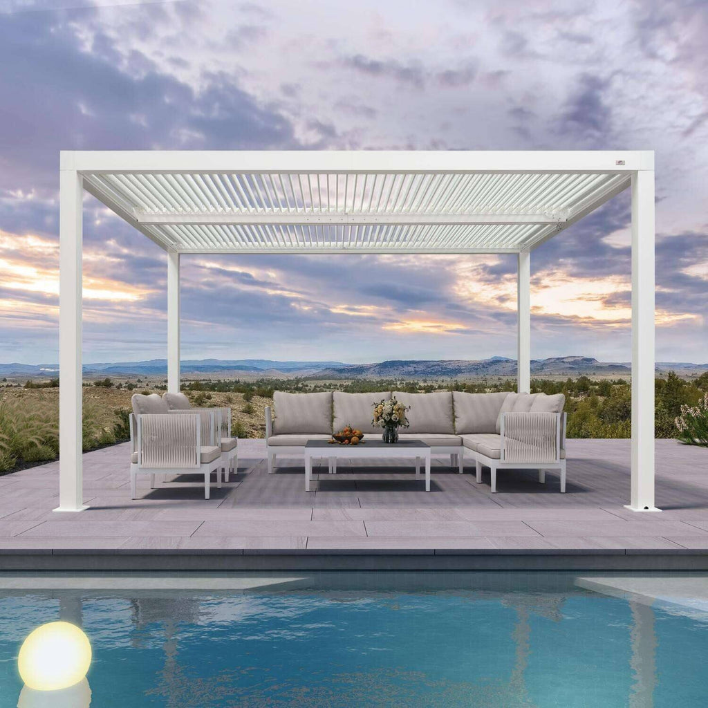 Louvered Pergola Modern White Pergola with Adjustable Roof for Deck Backyard Garden