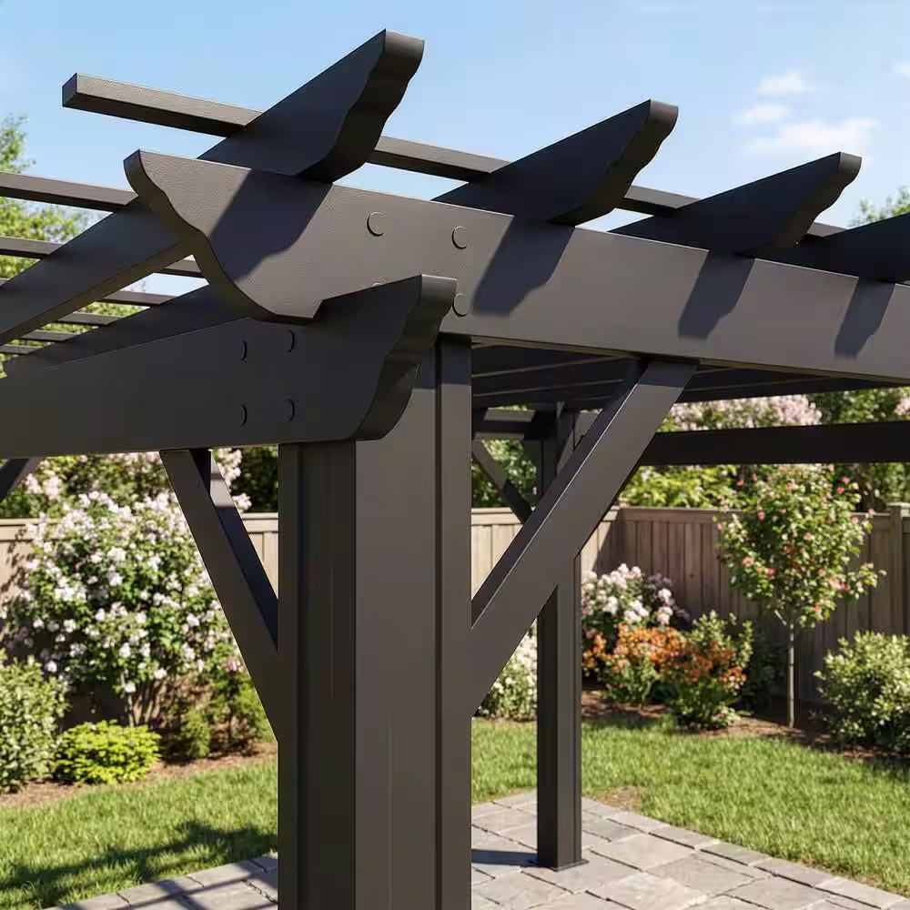 Stratford 16 Ft. X 12 Ft. Black Galvanized Steel Traditional Outdoor Patio Pergola with Trellis Roof