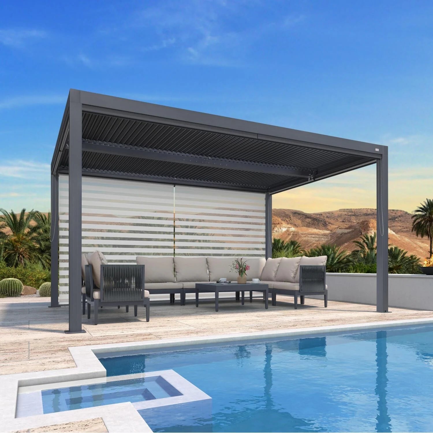 Grey Louvered Pergola Outdoor Aluminum Pergola with Adjustable Roof for Patio Grey Hardtop Gazebo