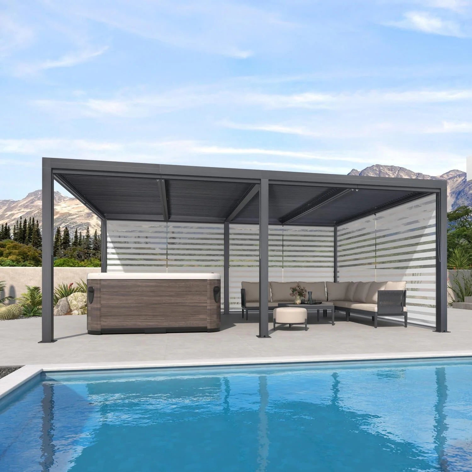 Grey Louvered Pergola Outdoor Aluminum Pergola with Adjustable Roof for Patio Grey Hardtop Gazebo