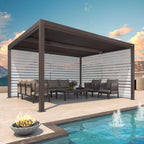 Bronze Louvered Pergola with Adjustable Roof for Deck Backyard Garden Hardtop Gazebo
