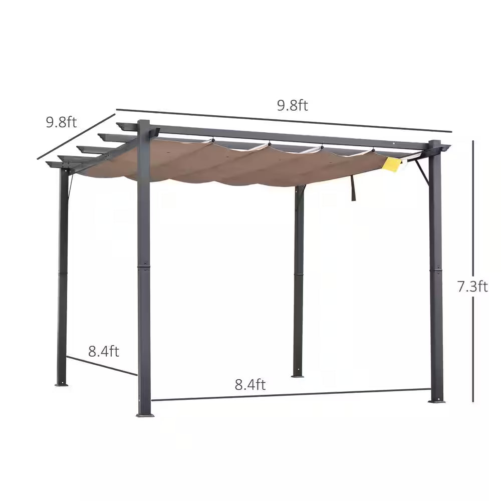 10 Ft. X 10 Ft. Aluminum Retractable Patio Gazebo Garden Pergola Charcoal Grey