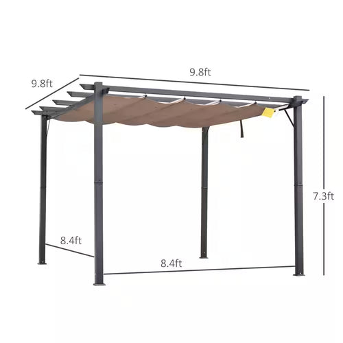 10 Ft. X 10 Ft. Aluminum Retractable Patio Gazebo Garden Pergola Charcoal Grey