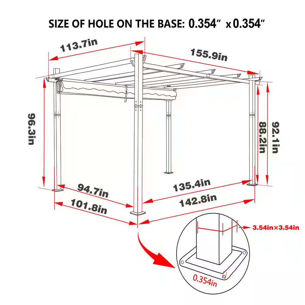 13 Ft. X 10 Ft. Aluminum Outdoor Patio Pergola with Retractable Canopy in Dark Gray
