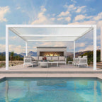 Louvered Pergola Modern White Pergola with Adjustable Roof for Deck Backyard Garden