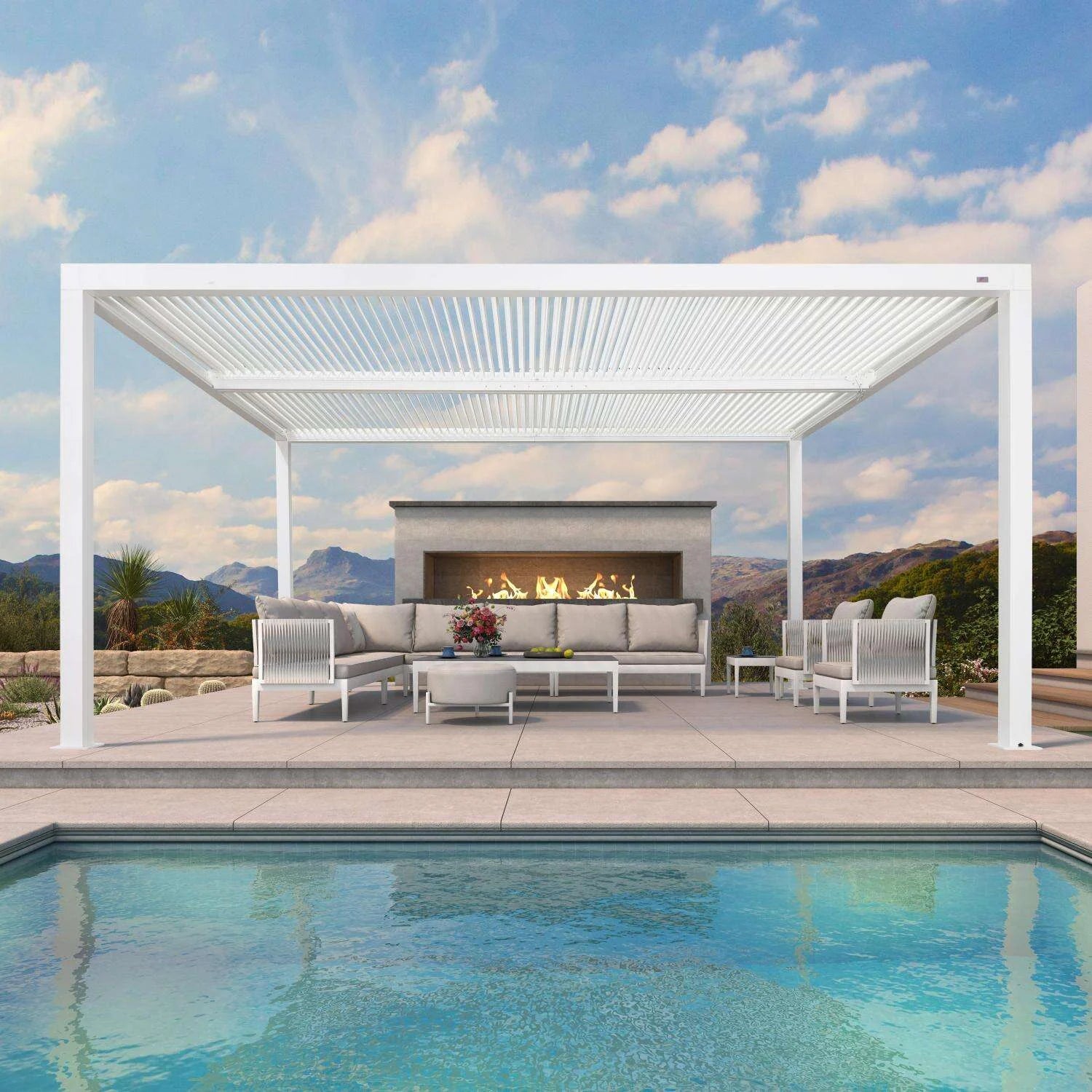 Louvered Pergola Modern White Pergola with Adjustable Roof for Deck Backyard Garden