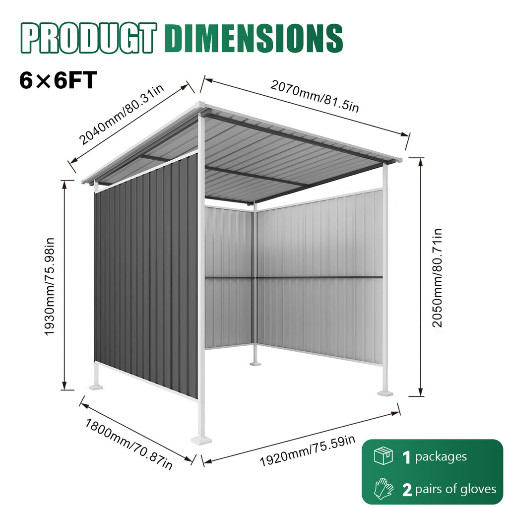 6X6Ft Outdoor Pergola for Patio,Bike Storage Shed,Lean to Hardtop Grill Gazebo, Metal Pergolas and Gazebos,Year-Round Metal Gazebo Heavy Duty Awnings for Patio, Decks,Lawn, Backyard