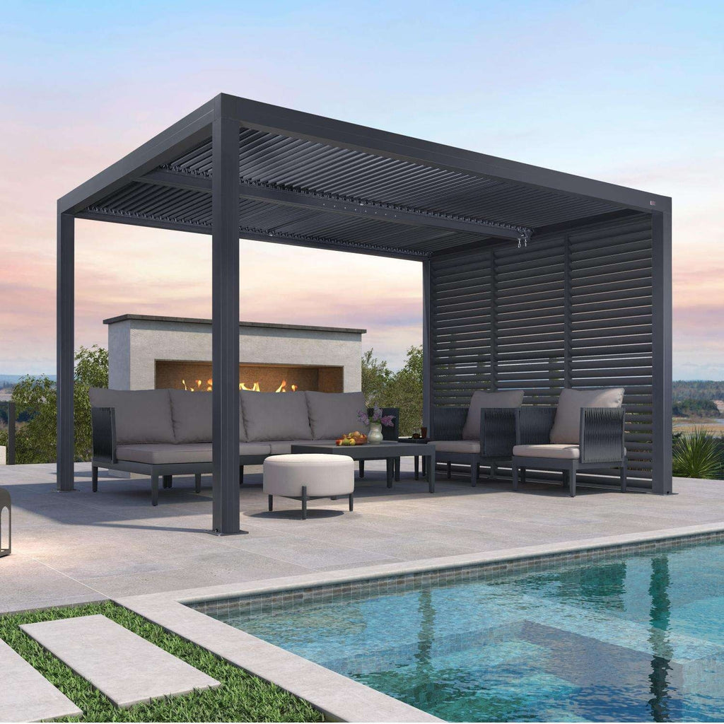 Grey Louvered Pergola Outdoor Aluminum Pergola with Adjustable Roof for Patio Grey Hardtop Gazebo