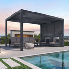 Grey Louvered Pergola Outdoor Aluminum Pergola with Adjustable Roof for Patio Grey Hardtop Gazebo