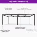 11.7 Ft. X 24.1 Ft. Gray Aluminum Outdoor Louvered Pergola with 4 White Individual Adjustable Roofs and In-Built Gutter