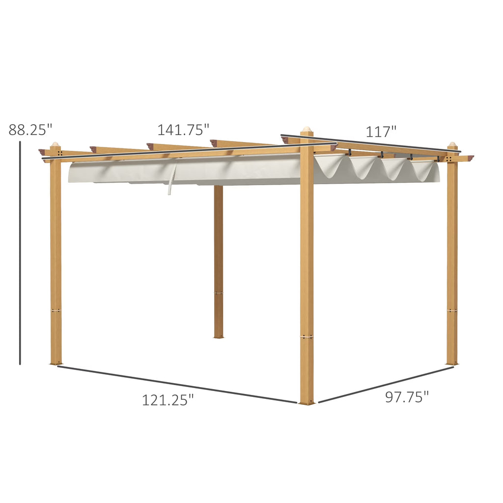 117" X 141.75" X 88.25" Retractable Pergola Cream White Aluminum Pergolas, Water-Resistant