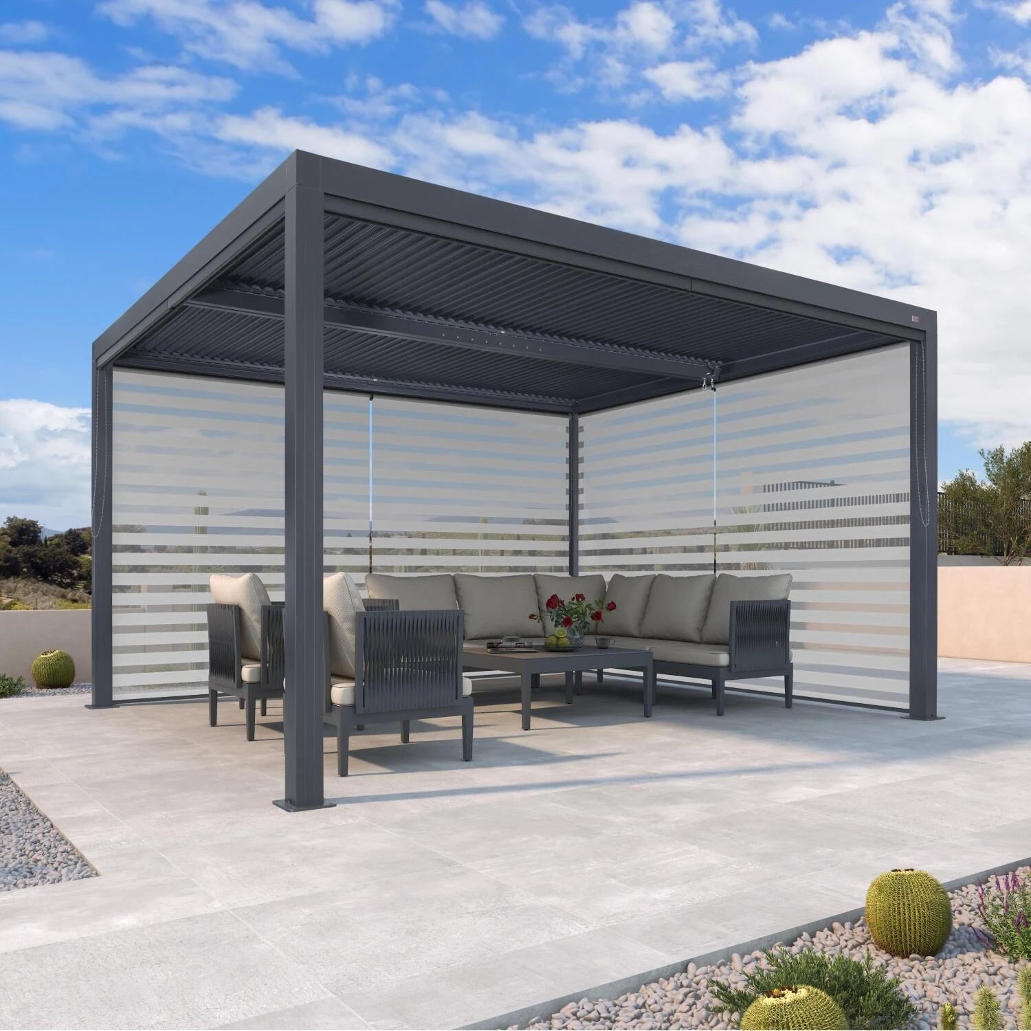 Grey Louvered Pergola Outdoor Aluminum Pergola with Adjustable Roof for Patio Grey Hardtop Gazebo