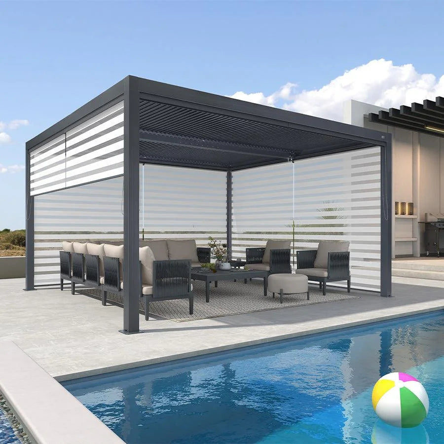 Grey Louvered Pergola Outdoor Aluminum Pergola with Adjustable Roof for Patio Grey Hardtop Gazebo