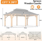 12’X 20’ Outdoor Spruce Wood Gazebo