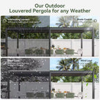 20 Ft. X 10 Ft. Black Adjustable Louvered Metal Pergolas with Hand Crank Roof