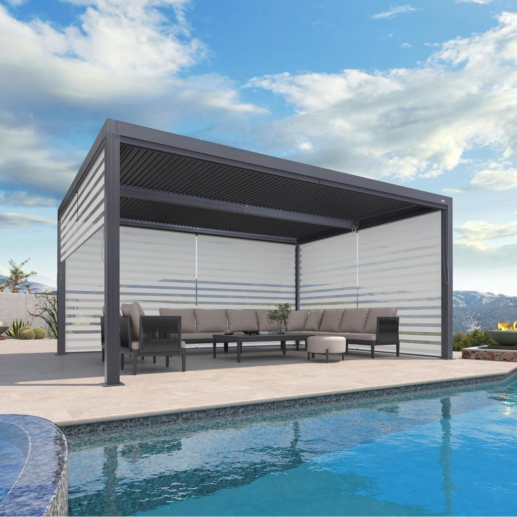 Grey Louvered Pergola Outdoor Aluminum Pergola with Adjustable Roof for Patio Grey Hardtop Gazebo