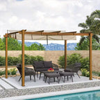 13 Ft. X 9 Ft. Outdoor Wood-Looking Aluminum Pergola with Beige Retractable Shade Canopy for Patiogarden Backyard