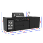 4-Burner Deluxe Stainless Steel Outdoor Kitchen Barbecue Island Grill with Marble Countertops – Black
