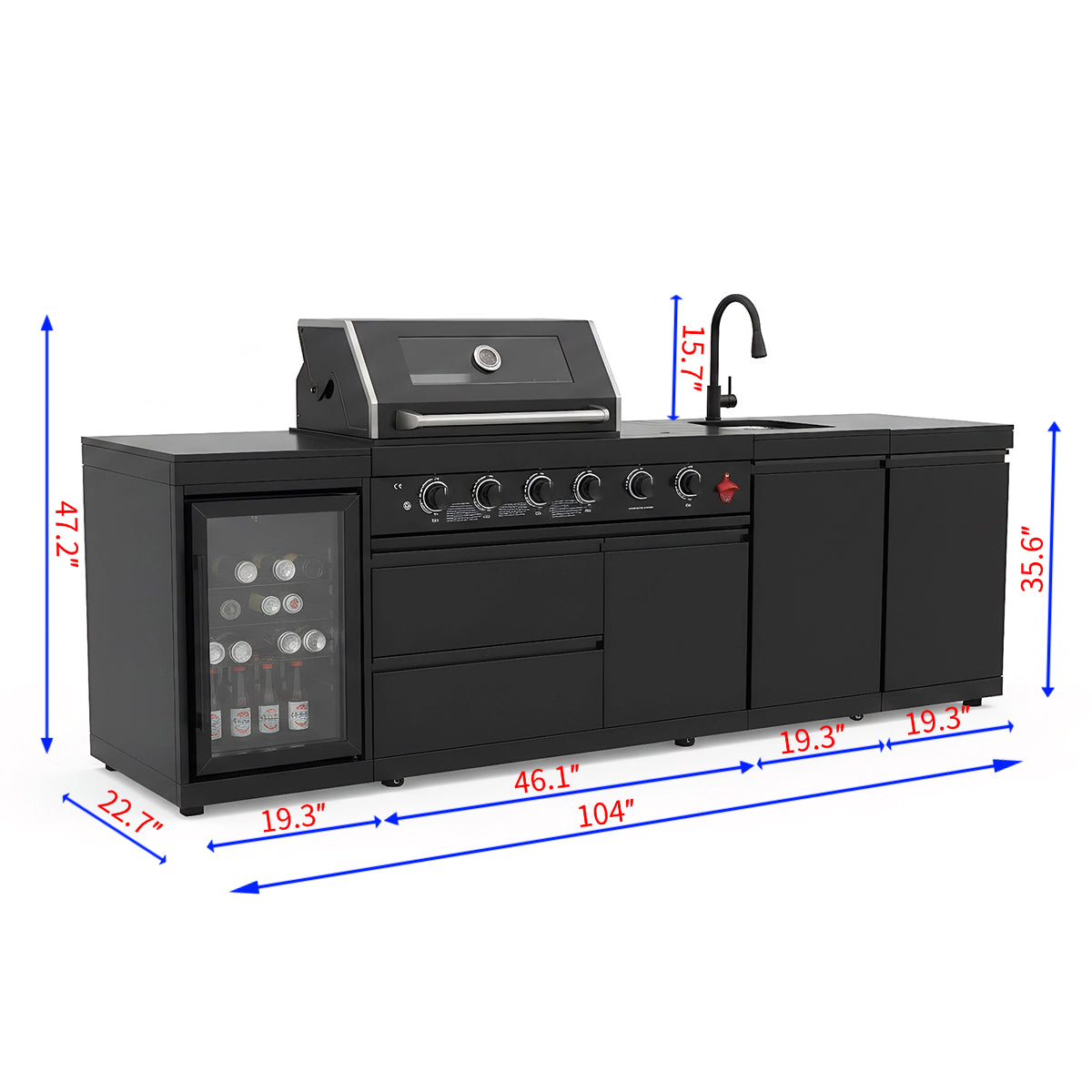 4-Burner Deluxe Stainless Steel Outdoor Kitchen Barbecue Island Grill with Marble Countertops – Black