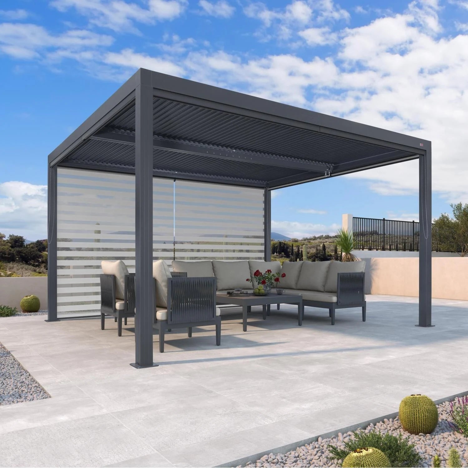 Grey Louvered Pergola Outdoor Aluminum Pergola with Adjustable Roof for Patio Grey Hardtop Gazebo