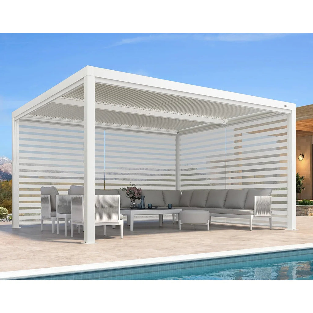 Louvered Pergola Modern White Pergola with Adjustable Roof for Deck Backyard Garden