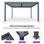 10 Ft. X 14 Ft. Gray Aluminum Patio Louvered Pergola Hardtop Gazebo with Adjustable Sunshade Roof and String Lights
