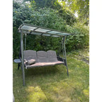 Patio 3-Seat Adjustable PVC Canopy Porch Swing with Side Cup Holder, Cushions and Pillow Included, Gray