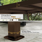 12 X16 Hardtop Lean to Gazebo with Gutters, Connectable Wall Mounted Gazebo Pergola with Galvanized Steel Roof, 60MPH Wind Resistance, Outdoor Large Metal Canopy, for Patio, Deck, Lawn - Brown