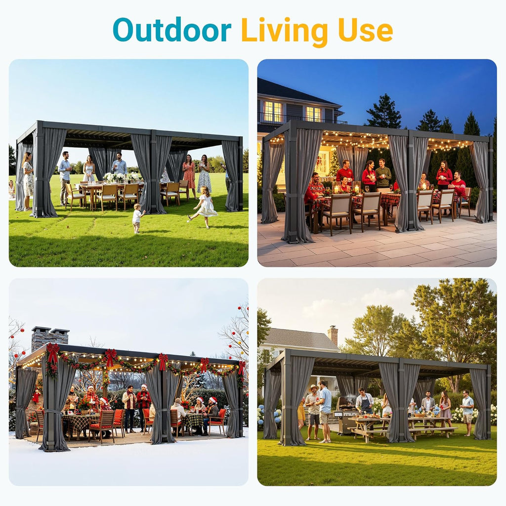 Pergola 12'X20' with Adjustable Roof & Thick Aluminum Frame for All Weather