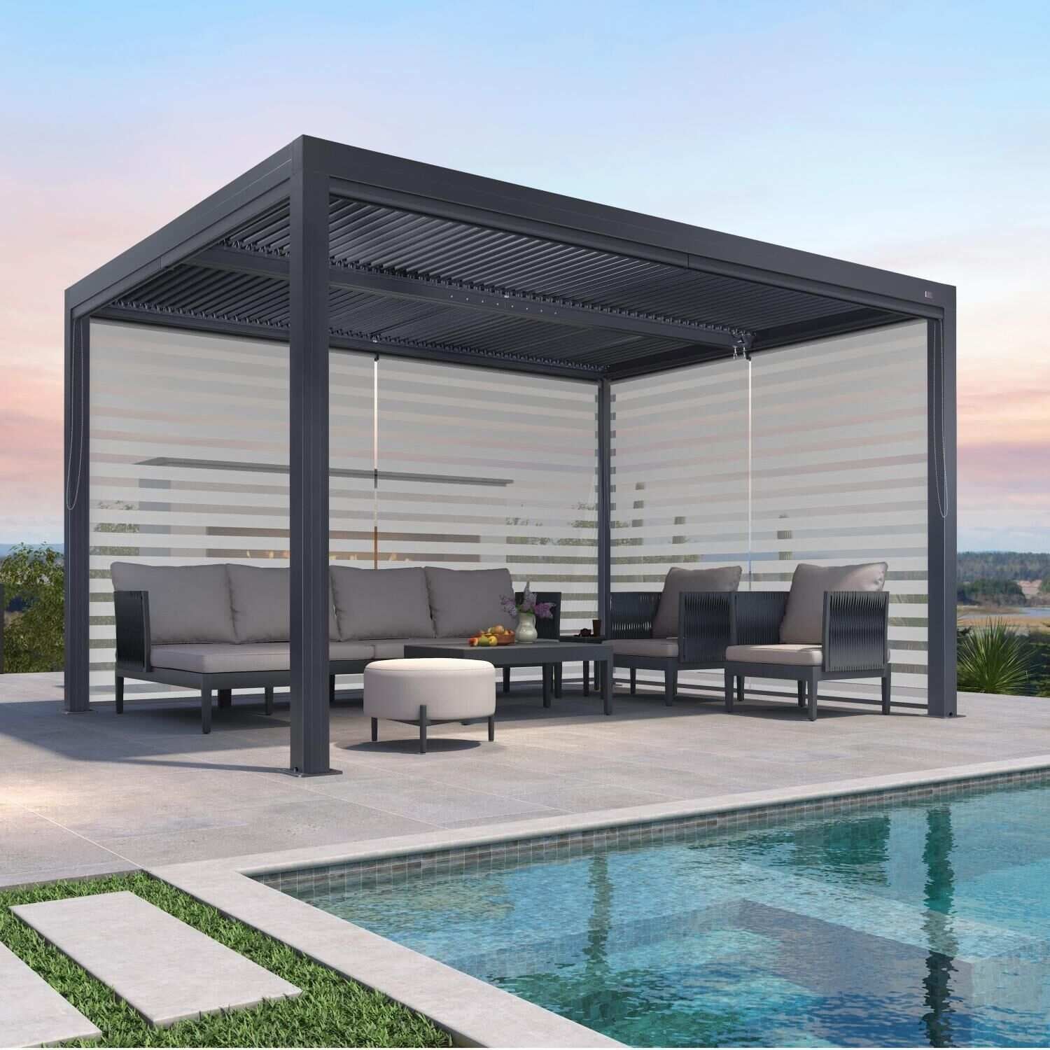 Grey Louvered Pergola Outdoor Aluminum Pergola with Adjustable Roof for Patio Grey Hardtop Gazebo