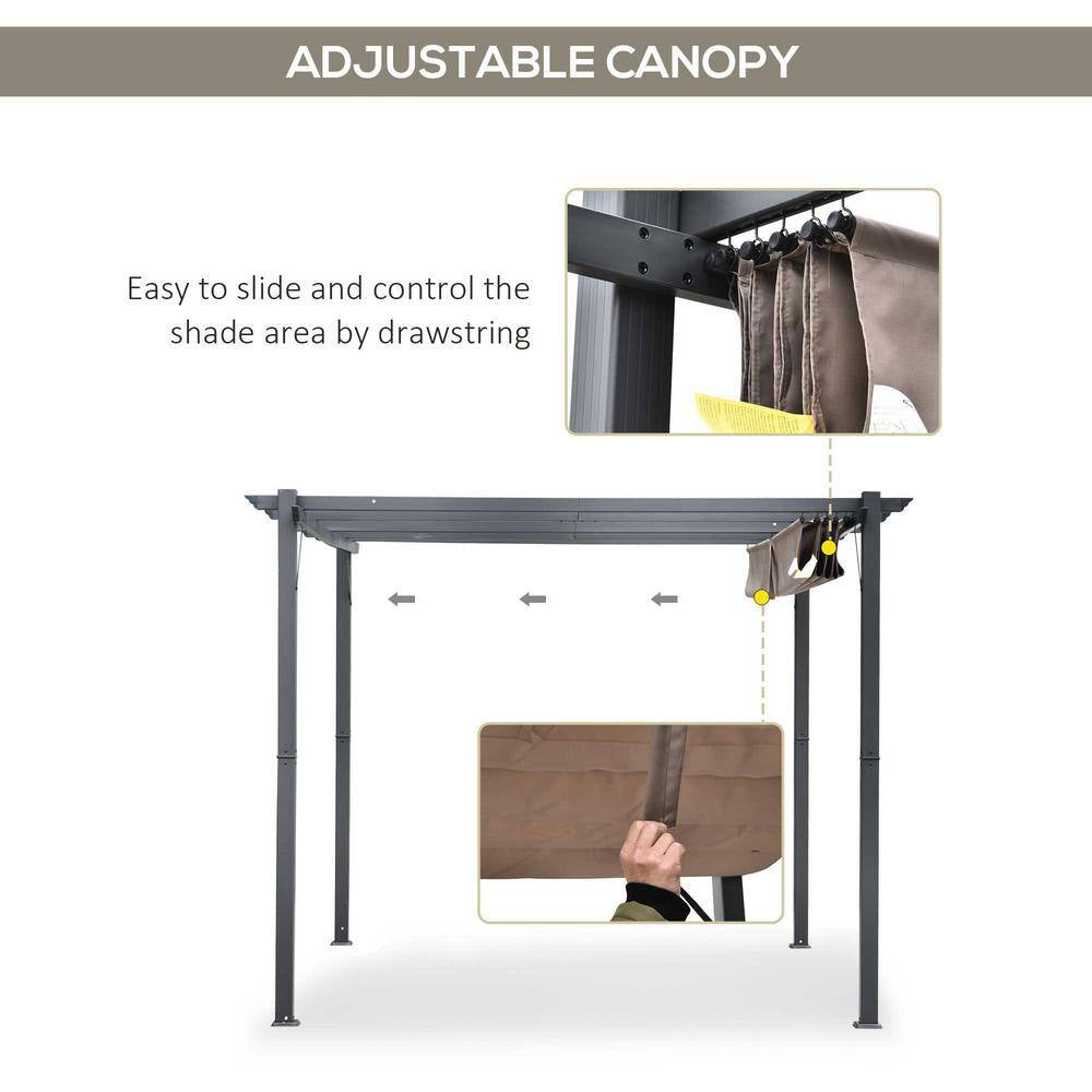 10 Ft. X 10 Ft. Aluminum Retractable Patio Gazebo Garden Pergola Charcoal Grey