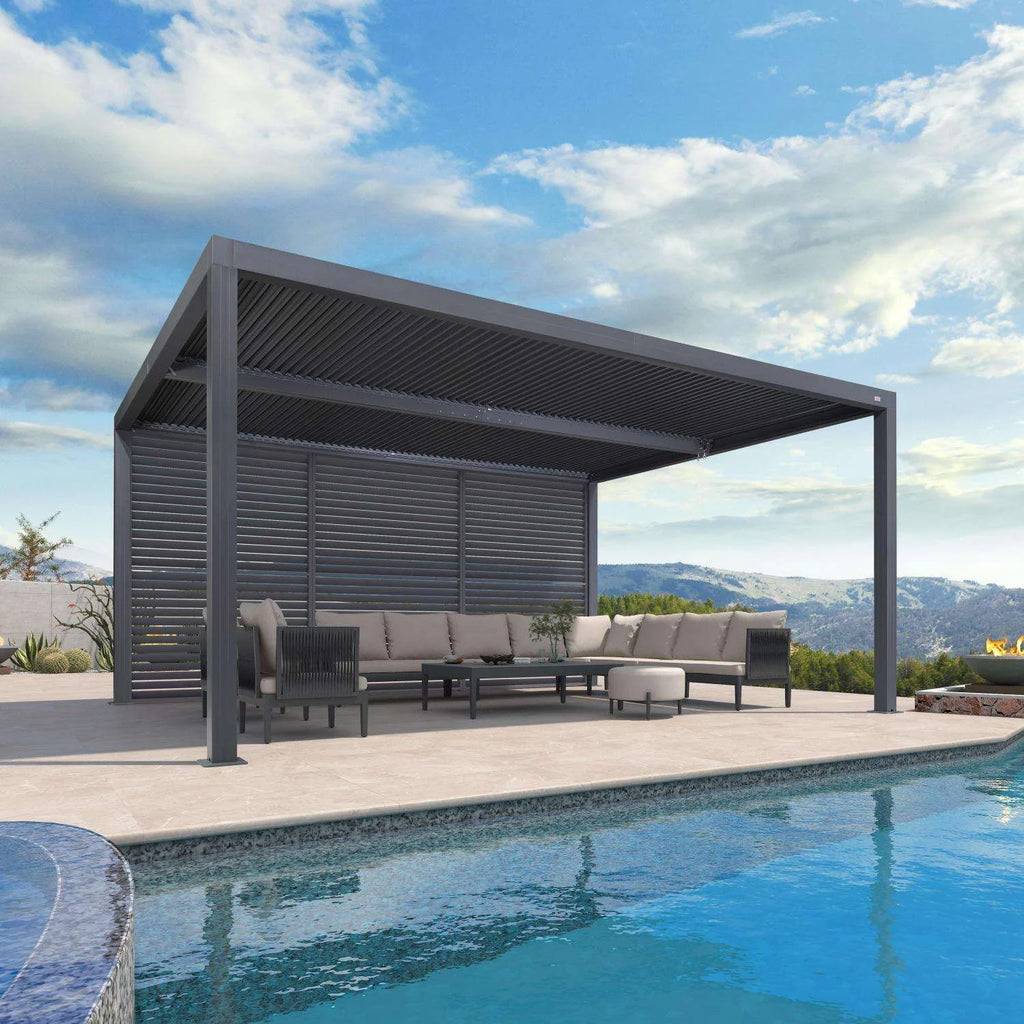 Grey Louvered Pergola Outdoor Aluminum Pergola with Adjustable Roof for Patio Grey Hardtop Gazebo