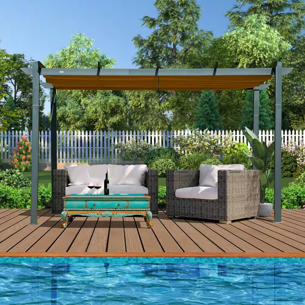 13 Ft. W X 10 Ft. D Aluminum Pergola with Weather-Resistant Retractable Canopy
