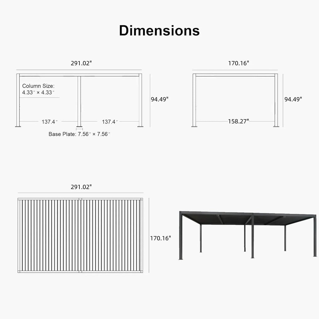Grey Louvered Pergola Outdoor Aluminum Pergola with Adjustable Roof for Patio Grey Hardtop Gazebo