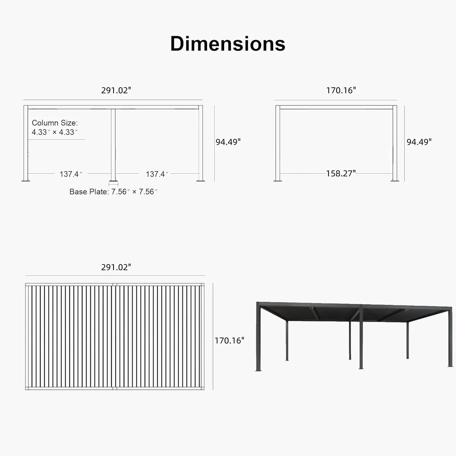 Grey Louvered Pergola Outdoor Aluminum Pergola with Adjustable Roof for Patio Grey Hardtop Gazebo