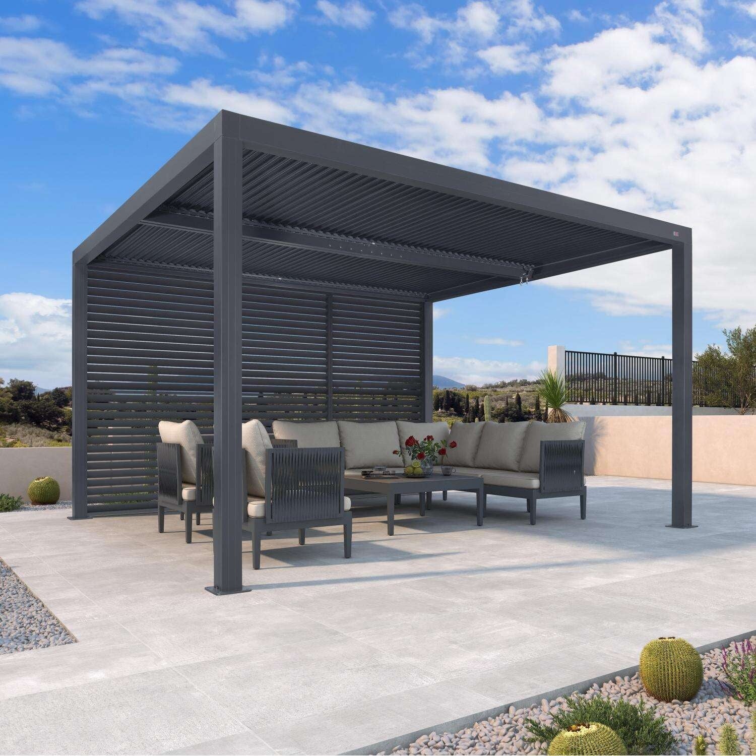 Grey Louvered Pergola Outdoor Aluminum Pergola with Adjustable Roof for Patio Grey Hardtop Gazebo