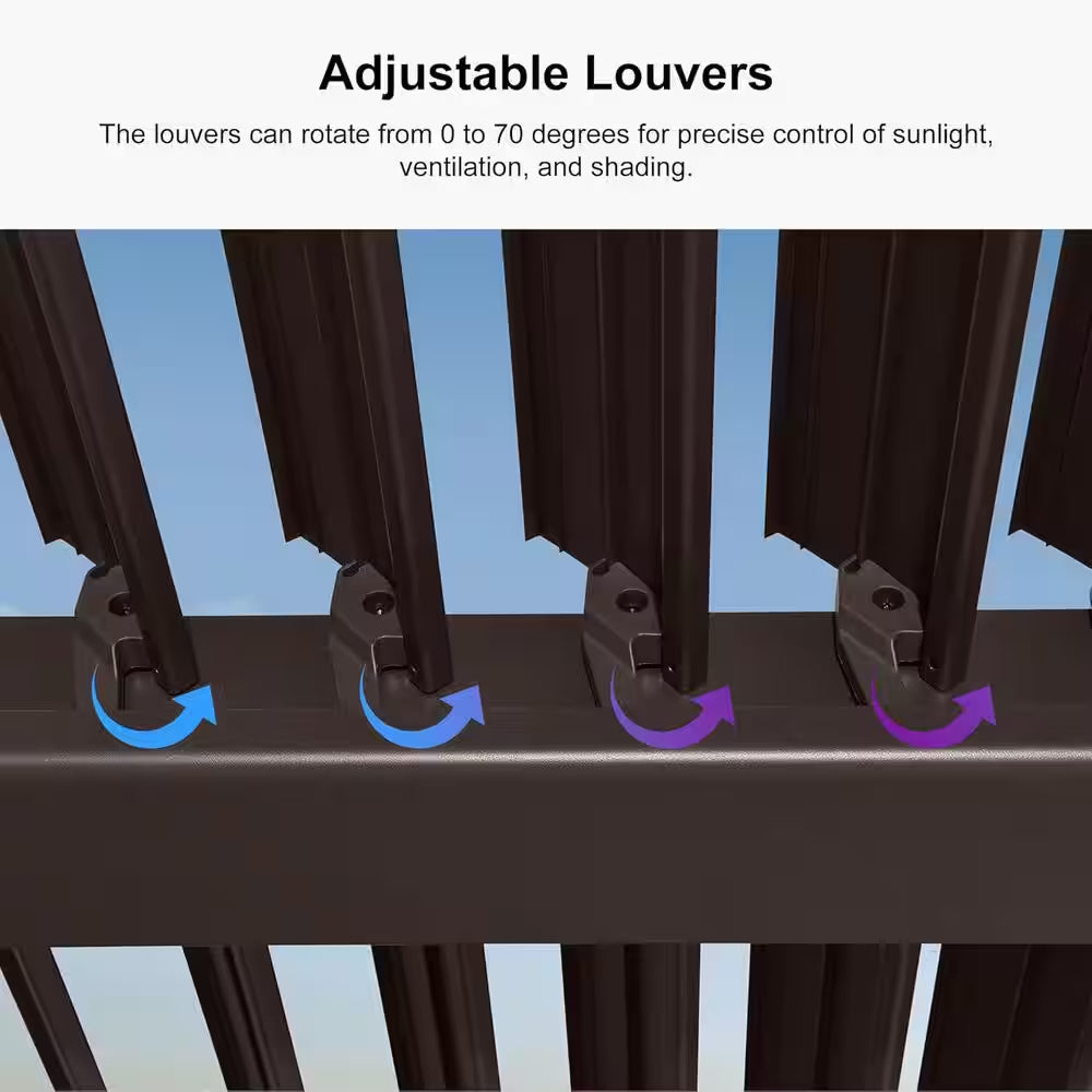 11.6 Ft. X 15.1 Ft. Bronze Aluminum Outdoor Louvered Pergola with 2-Individual Adjustable Roofs and In-Built Gutter