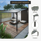 10X12Ft Lean to Metal Pergola Gazebo with Hardtop Polycarbonate Roof, Wall Mounted Outdoor Pergolas for Patios, Aluminum Frame Shade Shelter for Deck, Yard, Party, or Garden