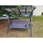 Patio 3-Seat Adjustable PVC Canopy Porch Swing with Side Cup Holder, Cushions and Pillow Included, Gray