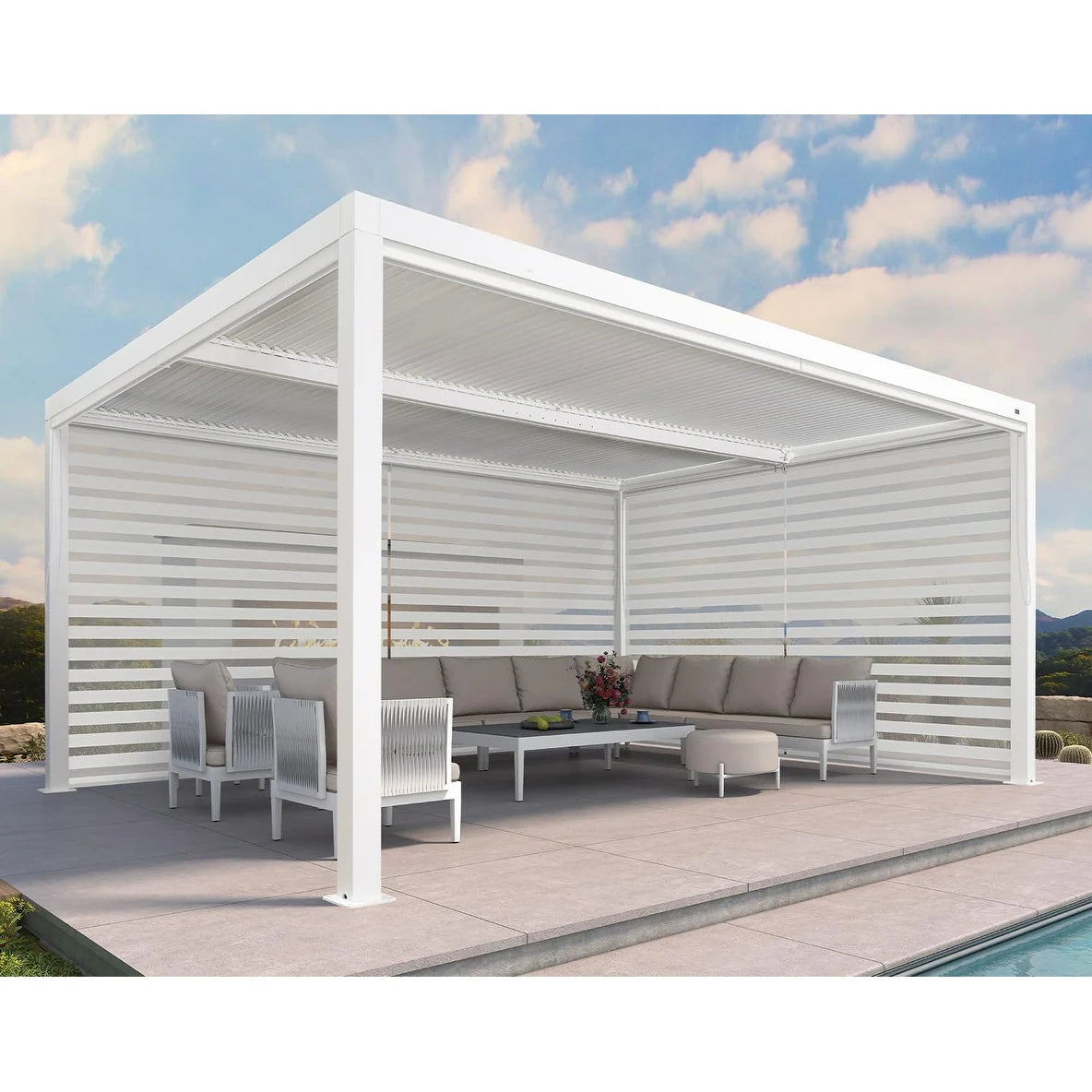 Louvered Pergola Modern White Pergola with Adjustable Roof for Deck Backyard Garden