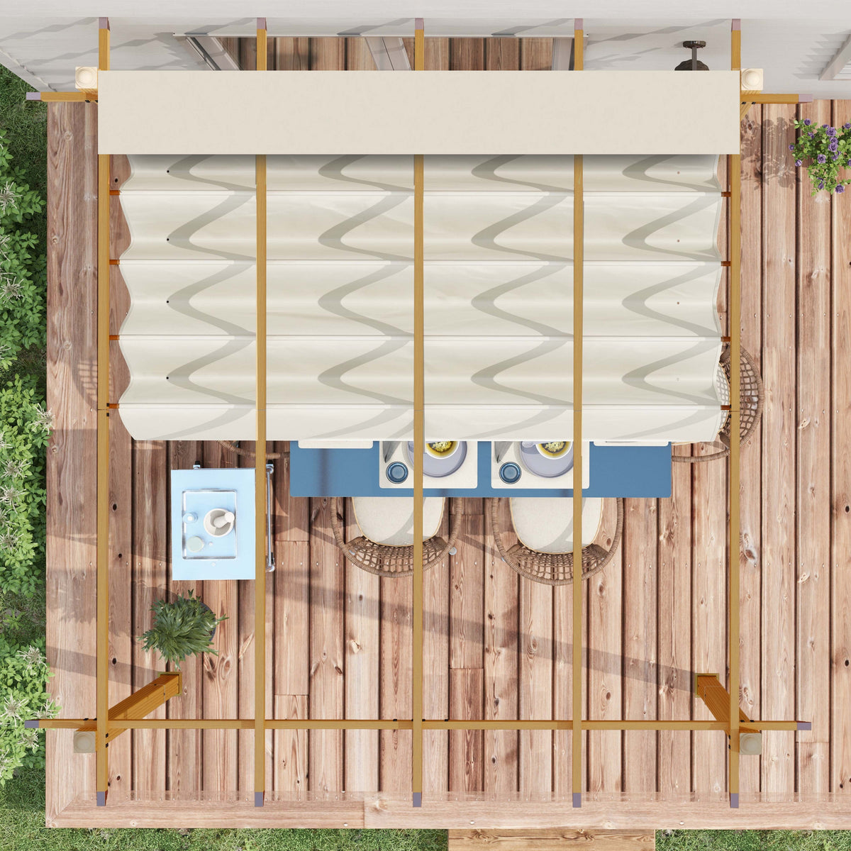 117" X 141.75" X 88.25" Retractable Pergola Cream White Aluminum Pergolas, Water-Resistant