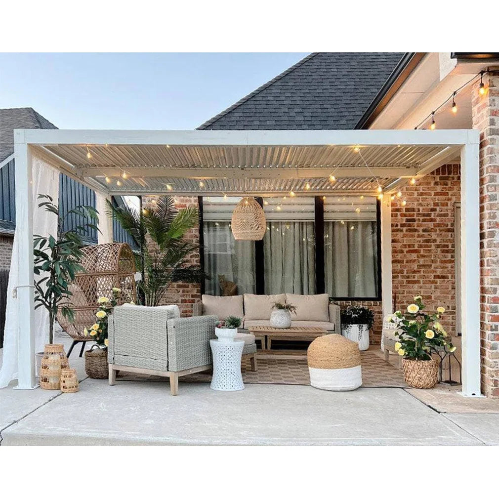 Louvered Pergola Modern White Pergola with Adjustable Roof for Deck Backyard Garden
