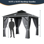 10 x 10 Feet Double-Top Hardtop Gazebo with Galvanized Steel Roof-Gray
