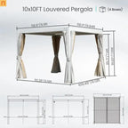 Pergola Louvered Aluminum White 10x10ft Adjustable Roof Drainage