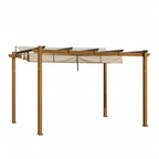 13 Ft. X 9 Ft. Outdoor Wood-Looking Aluminum Pergola with Beige Retractable Shade Canopy for Patiogarden Backyard